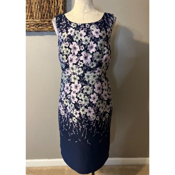 Talbots Sheath Dress 8 Blue Pink Gray Floral Sleeveless Career Church Party - Picture 4 of 9